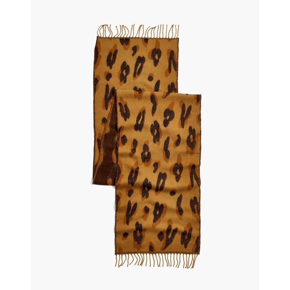 Madewell Brown Double-sided Tassel Leopard Animal Print Knit Scarf Soft & Warm